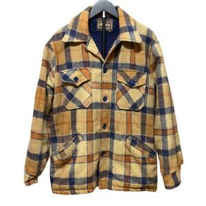 Vintage Campus Flannel Heavy Jacket Mens 42 Thick Plaid Fleece Lined Shacket